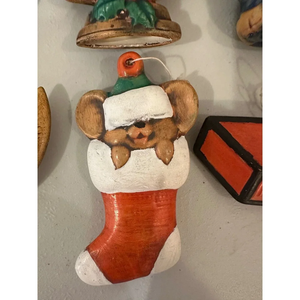 Vintage 1979 BJP Hand Painted Christmas Mouse Ornaments Set of 6 Mixed Lot